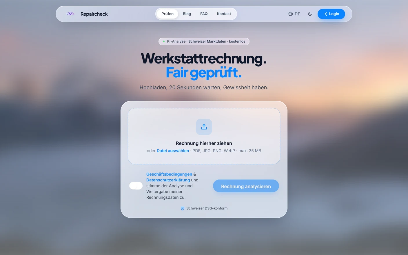 Benutzeroberfläche der Repaircheck Web-App, entwickelt von Sytora