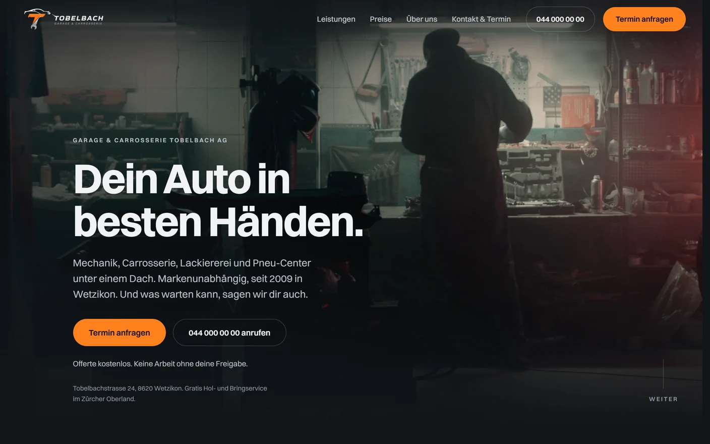 Demo-Website für Garage Tobelbach, umgesetzt von Sytora