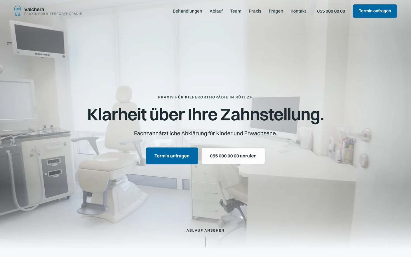 Demo-Website für Kieferorthopädie Valchera, umgesetzt von Sytora